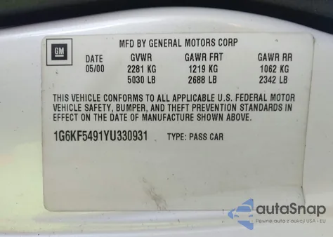 2000 Cadillac Deville Dts from USA, damaged, VIN 1G6KF5491YU330931
